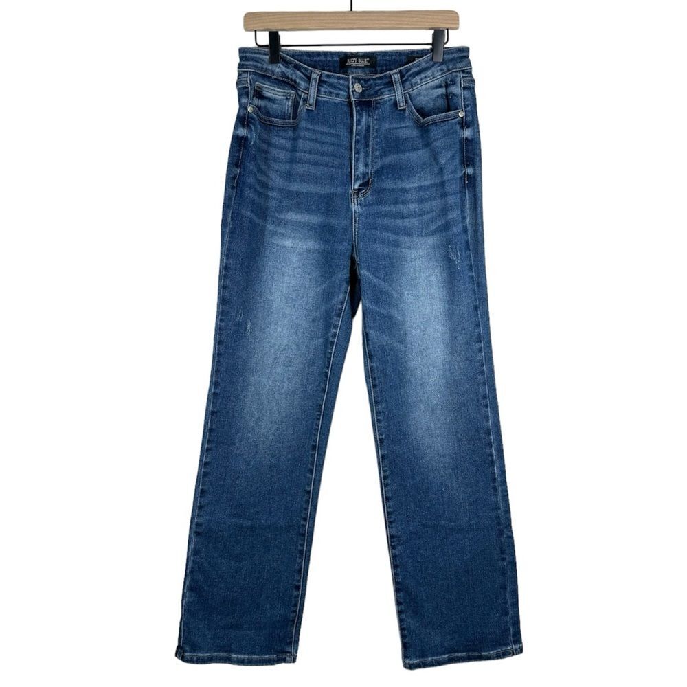 Judy Blue Jeans High Rise Dad Fit Straight Leg Medium Wash Stretch Denim 30